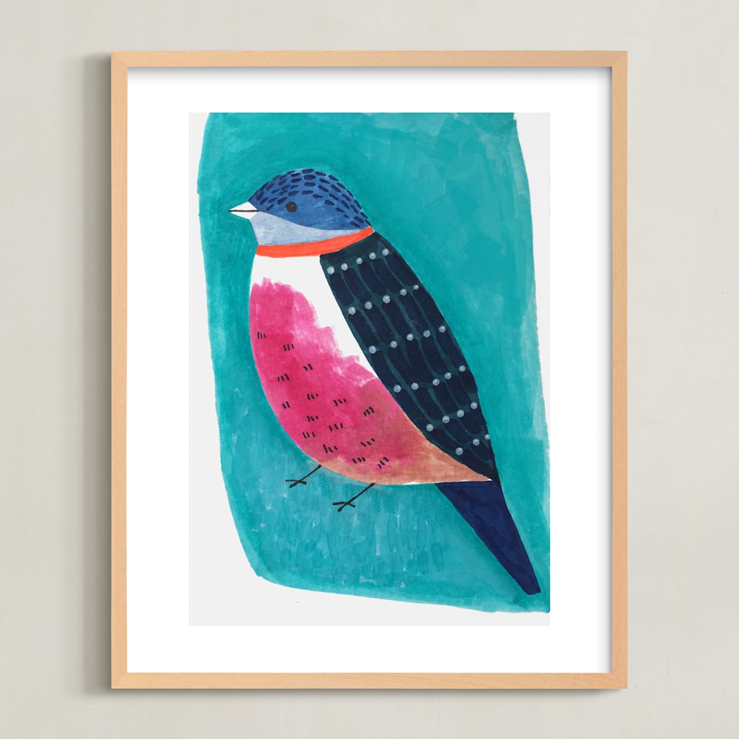 "still 5" - Art Print in Turquoise, petrol, pink and blue by Victoria Johnson - Framed