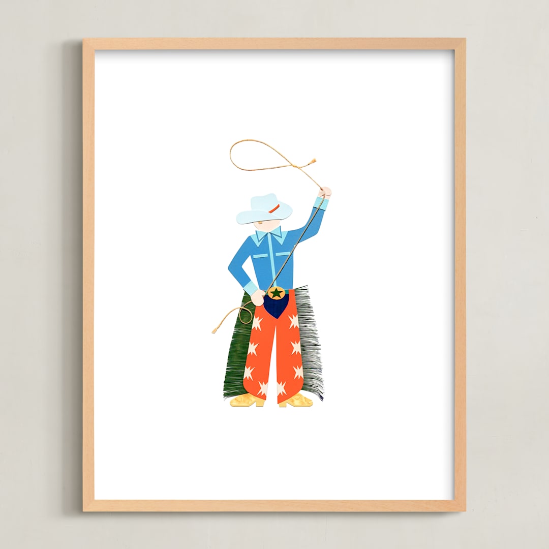 "Cowboy Carl" - Art Print in Cajun Shrimp by Kelsey Livingston - Framed