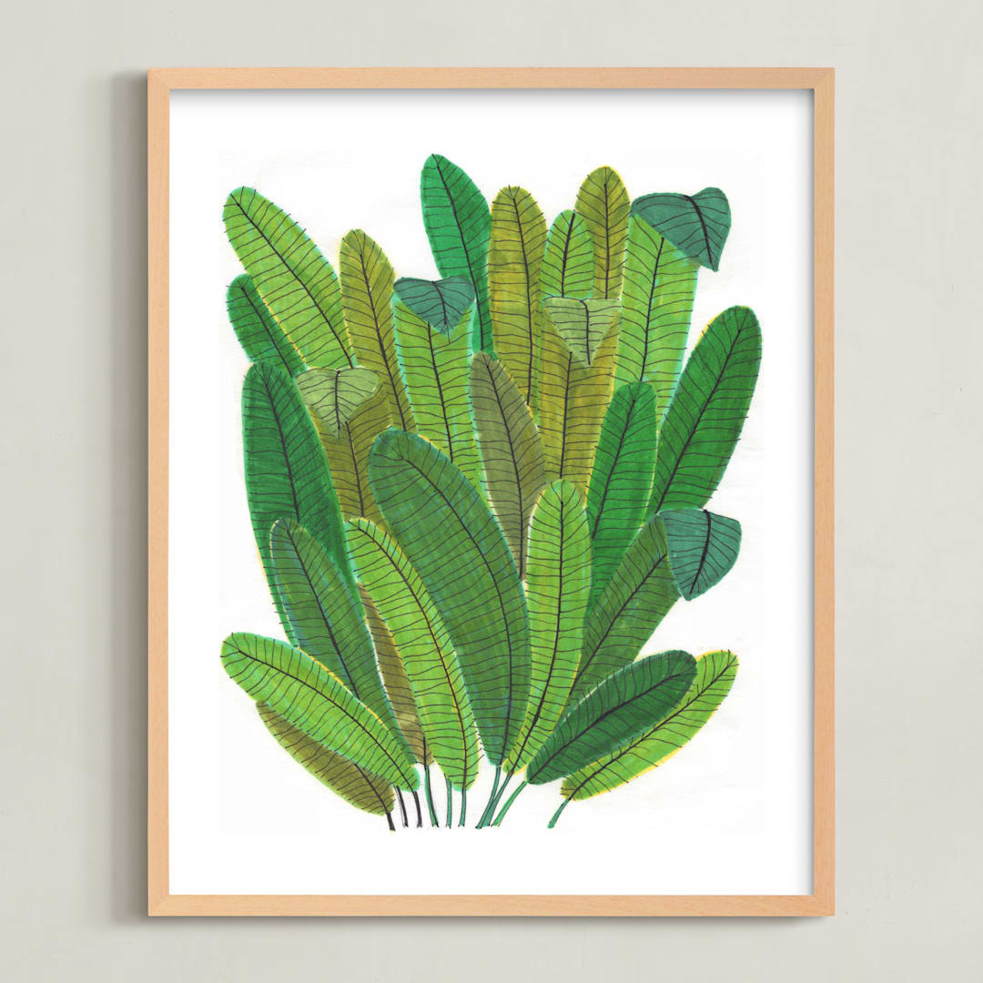 "Banana Leaf Bouquet" - Art Print in Tropical Green by Madeline Trait - Framed