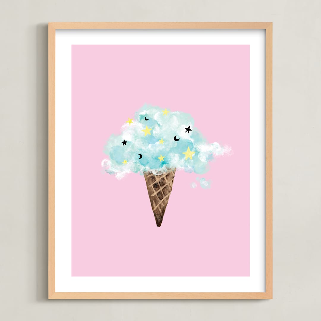 "cloud ice cream" - Art Print in bubble gum by Cass Loh - Framed