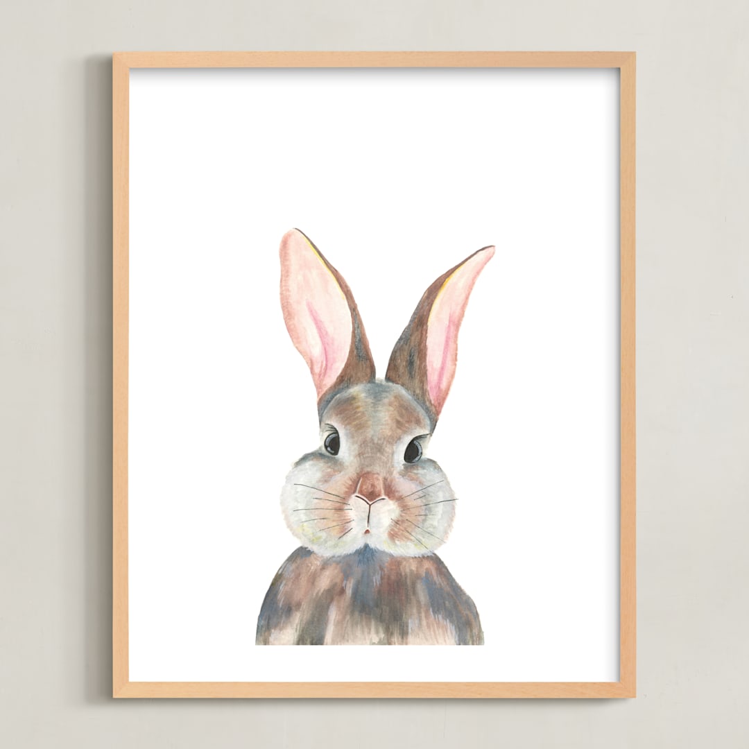 "Curious Bunny" - Art Print in Grey by Together Apart - Framed