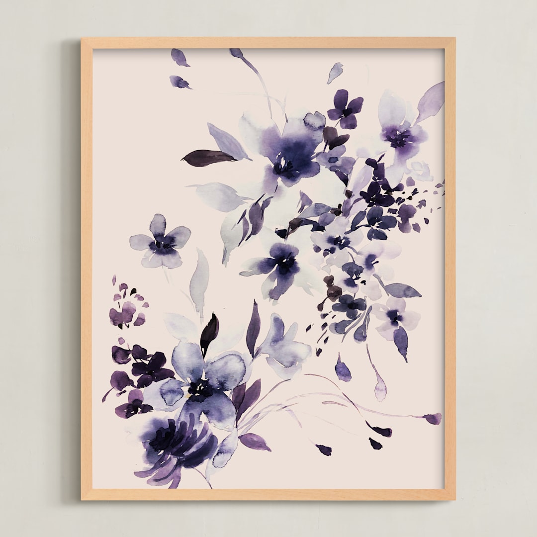 "blue flower garden" - Art Print in purple blue by Tae Lee - Framed