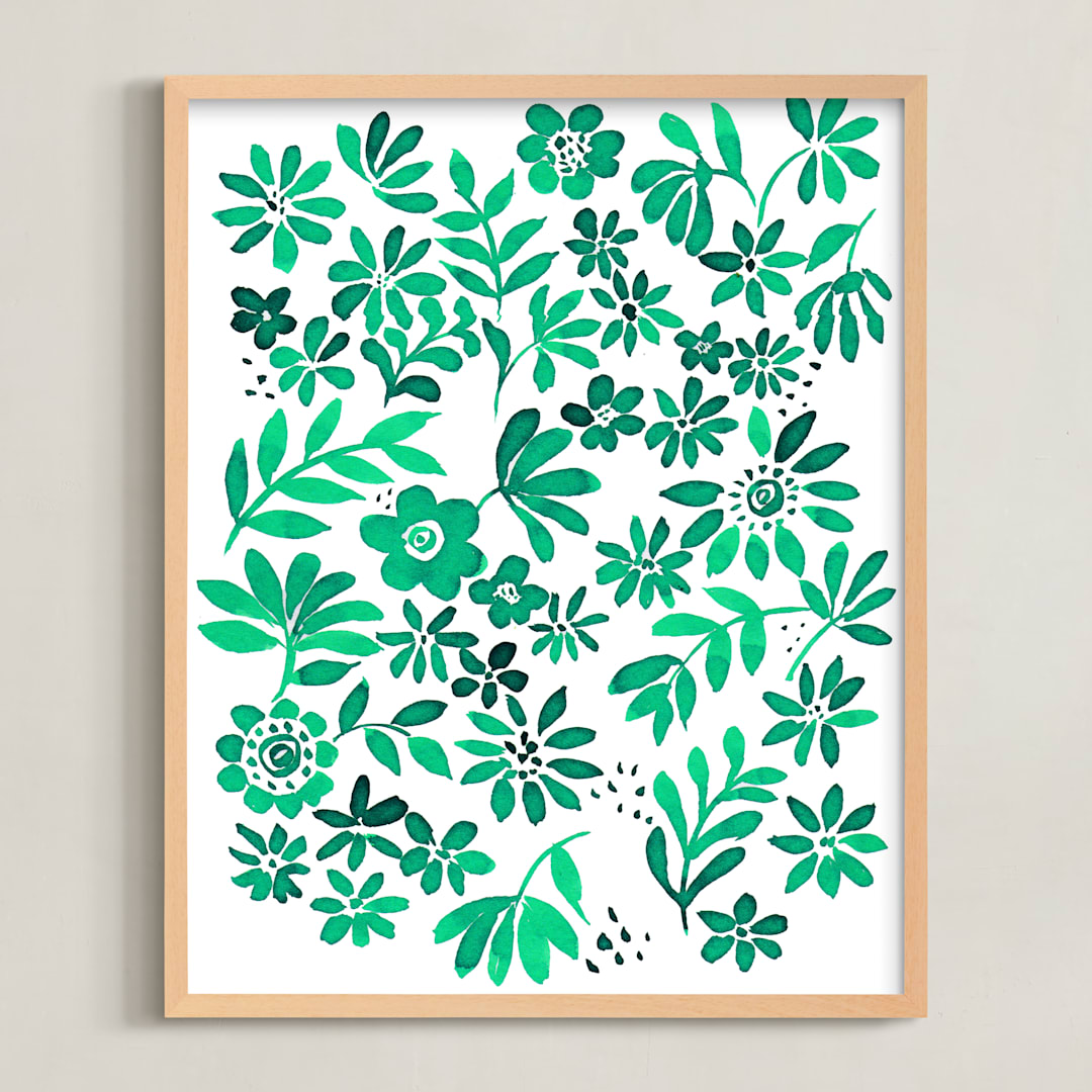 "garden party time" - Art Print in emerald green by Tae Lee - Framed