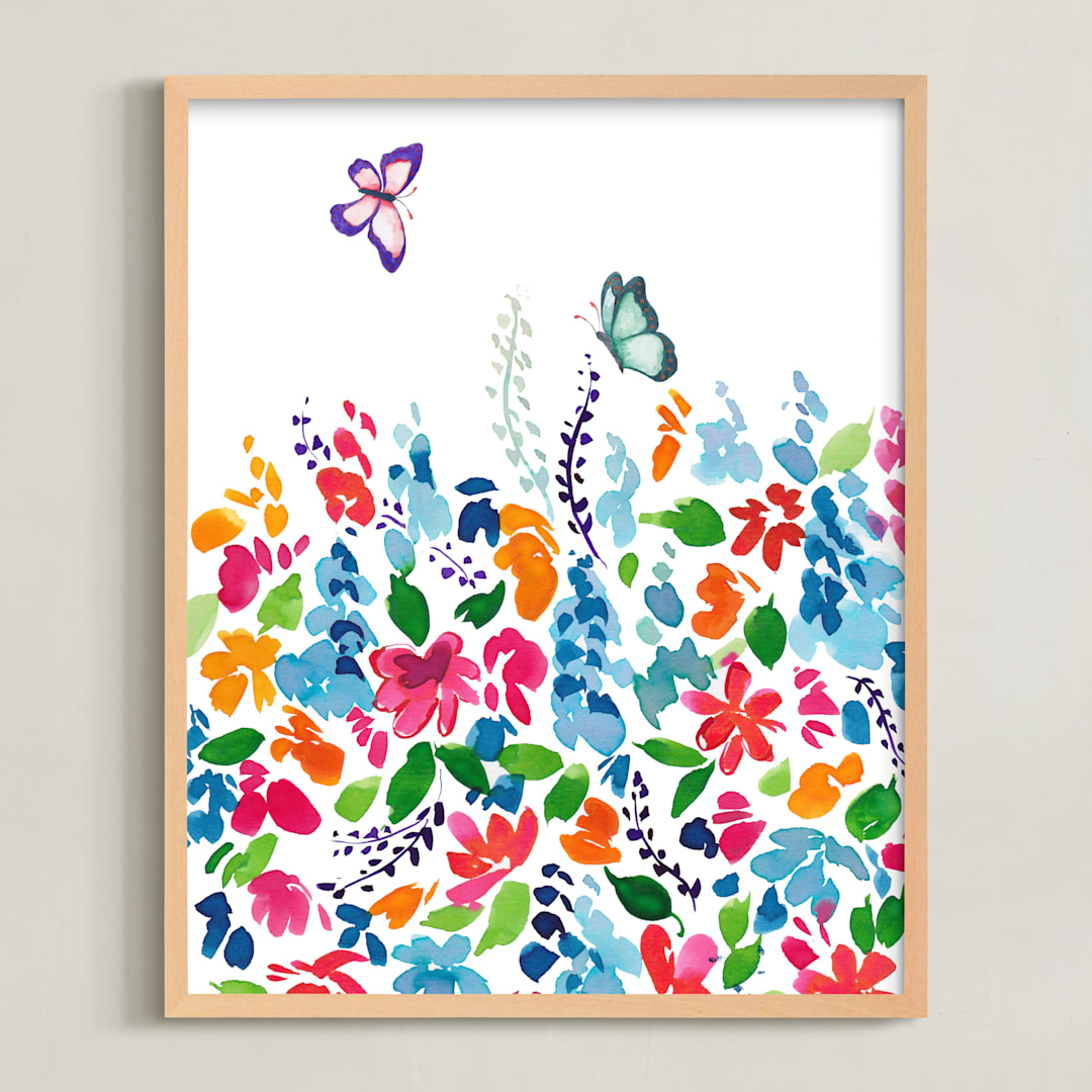 "butterfly in garden" - Art Print in multi by Tae Lee - Framed