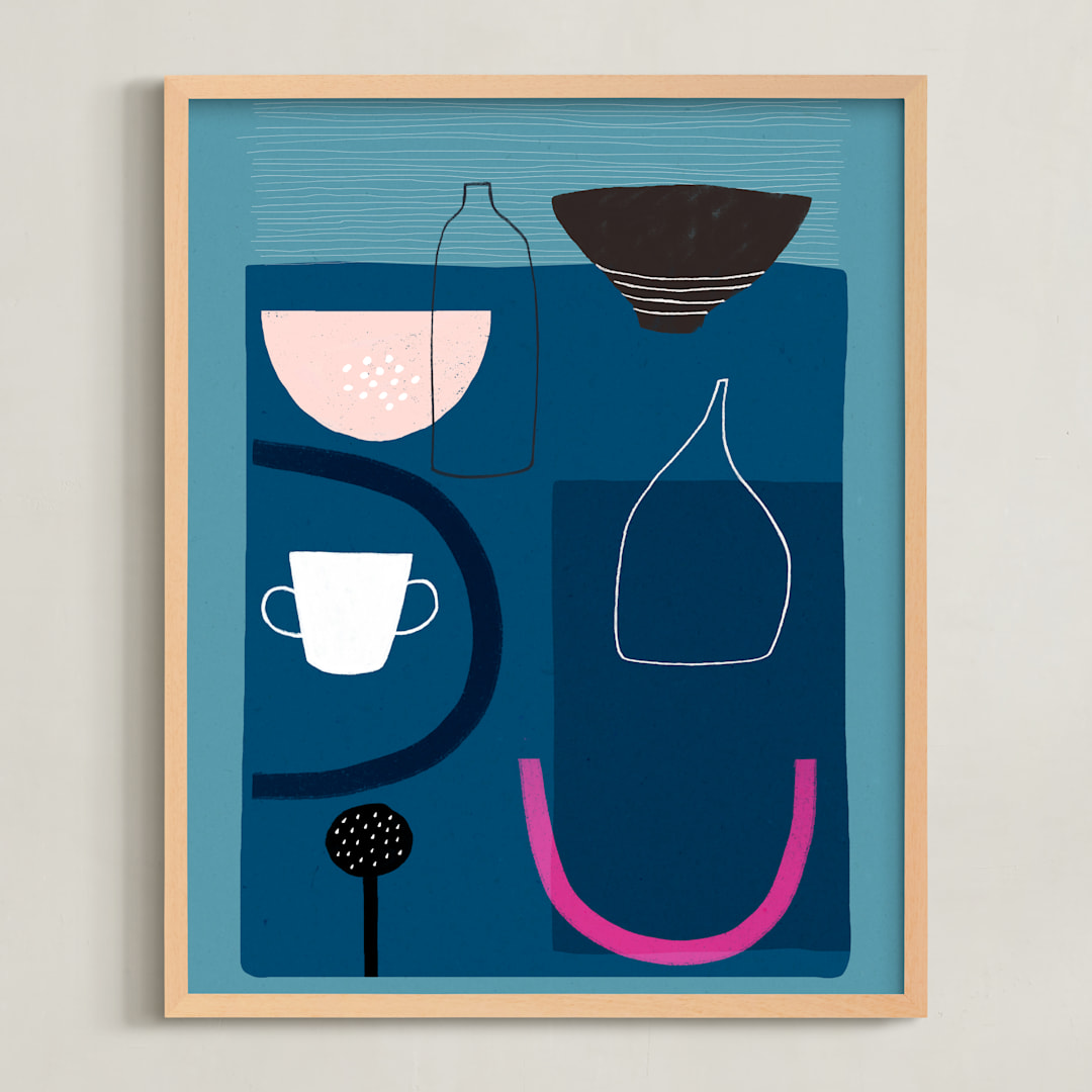 "Blue Still Life 2" - Art Print in Moody blue by Francesca Iannaccone - Framed
