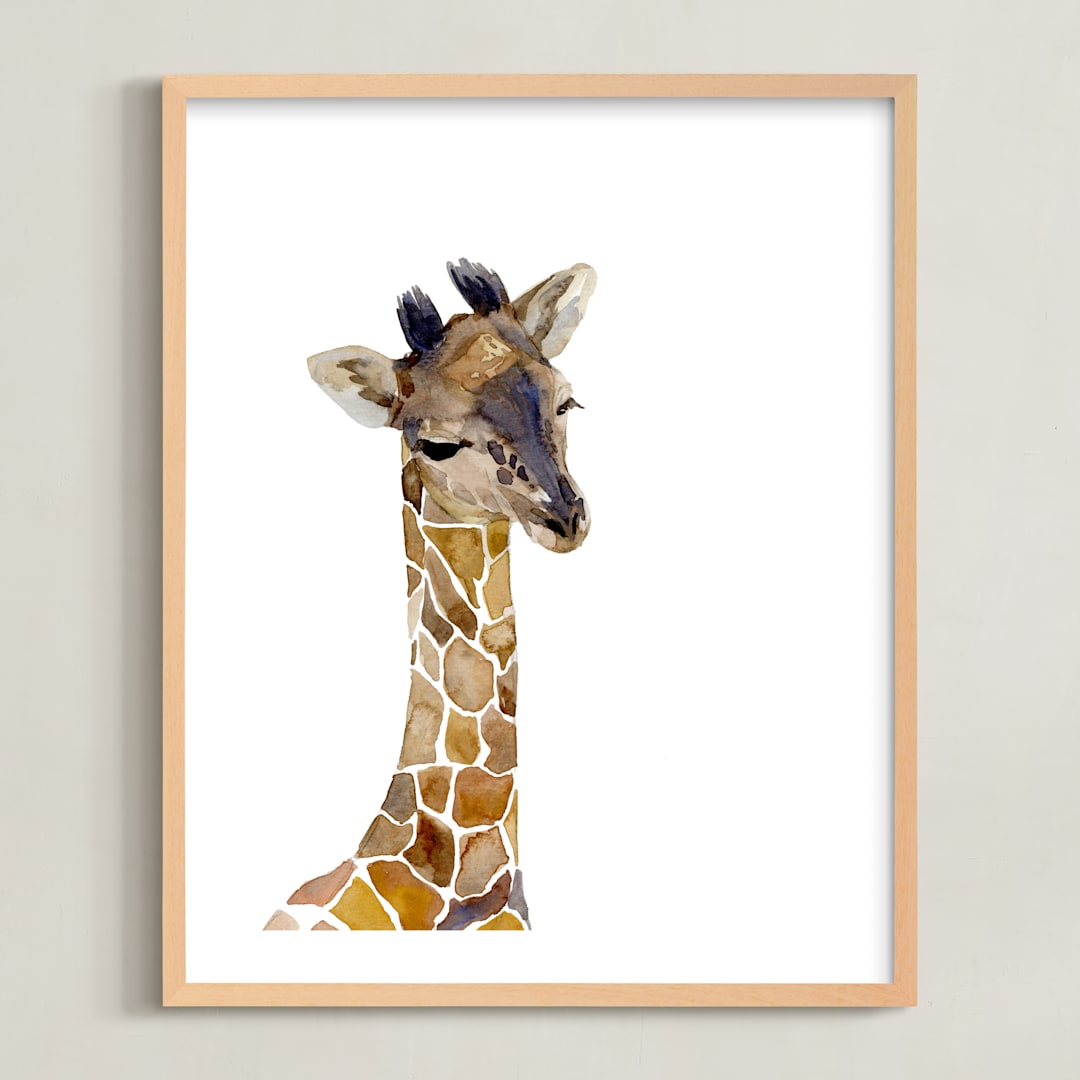 "Baby Animal Friends: Giraffe" - Art Print in Brown Giraffe Spots by Jieun K Rasband - Framed
