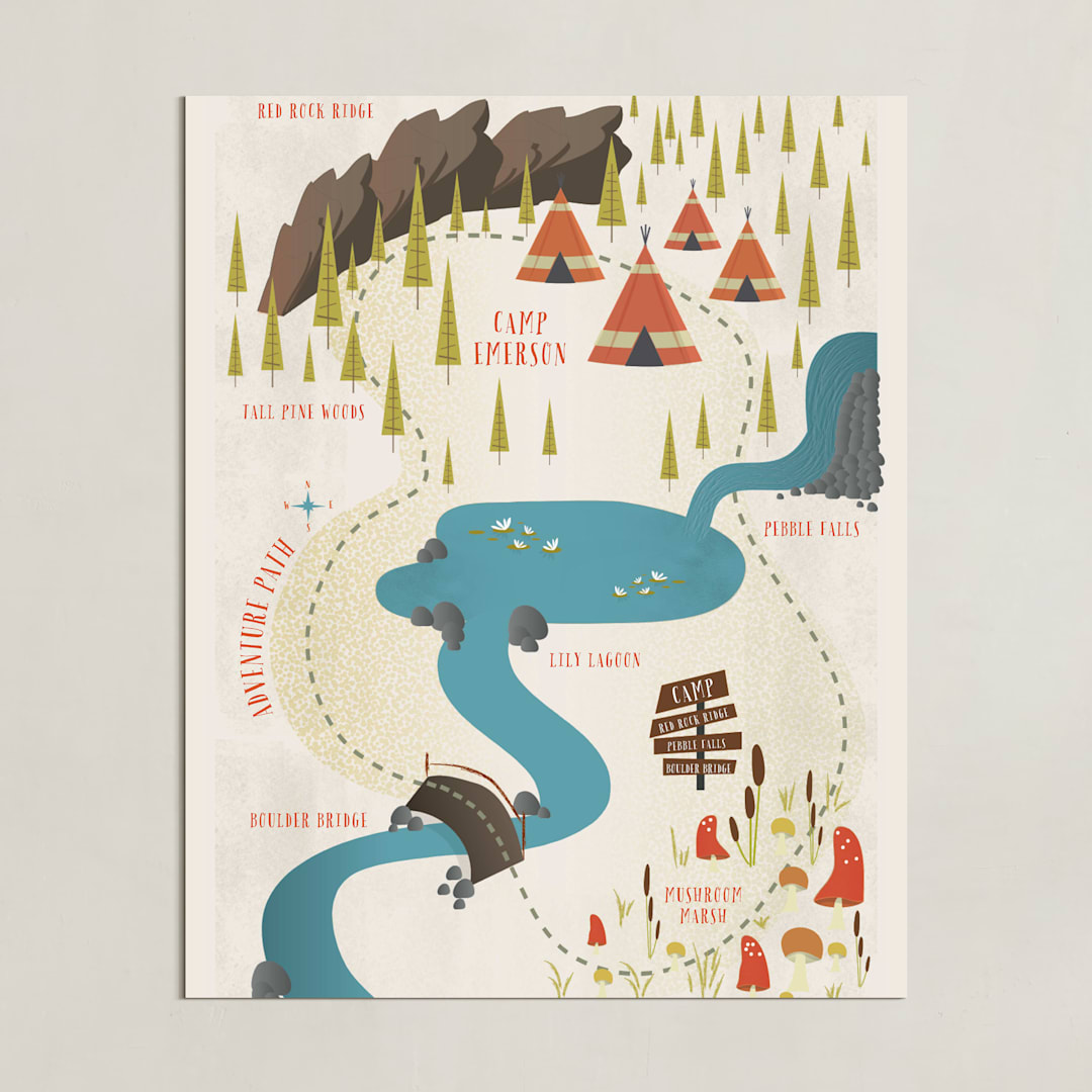 "Adventure Map" - Personalized Art Print in Crimson by Grace Kreinbrink - Unframed