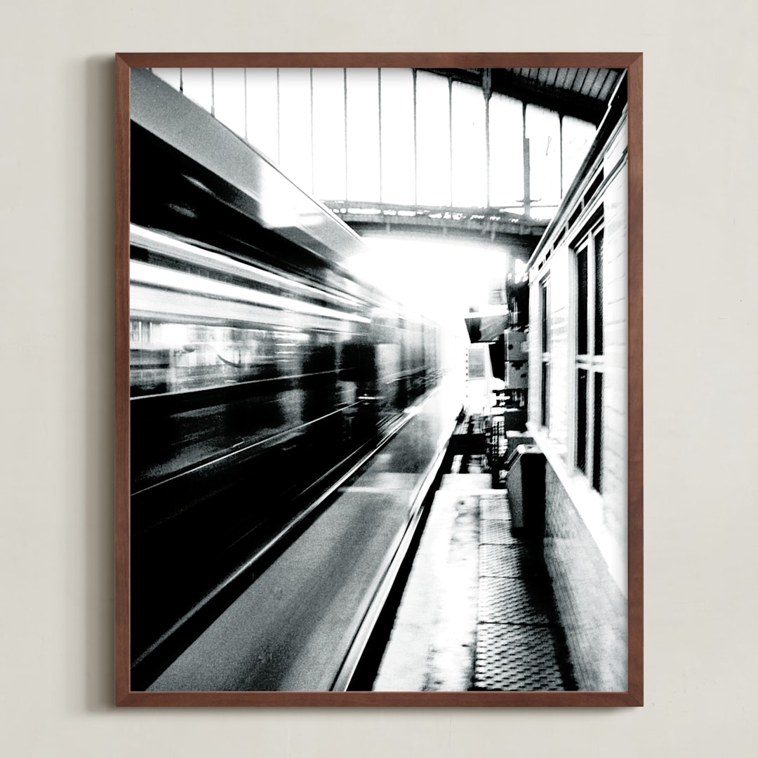 "Riding on the Metro" - Art Print in Black and White by Marker Girl - Framed