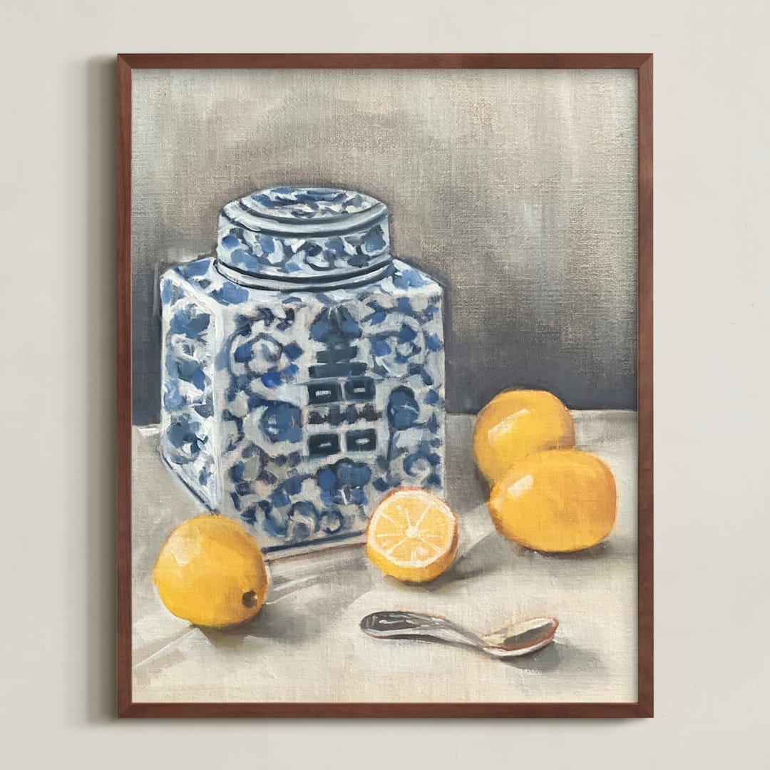 "Lemon Chinoiserie" - Art Print in Citrus by Laura Udall Miller - Framed