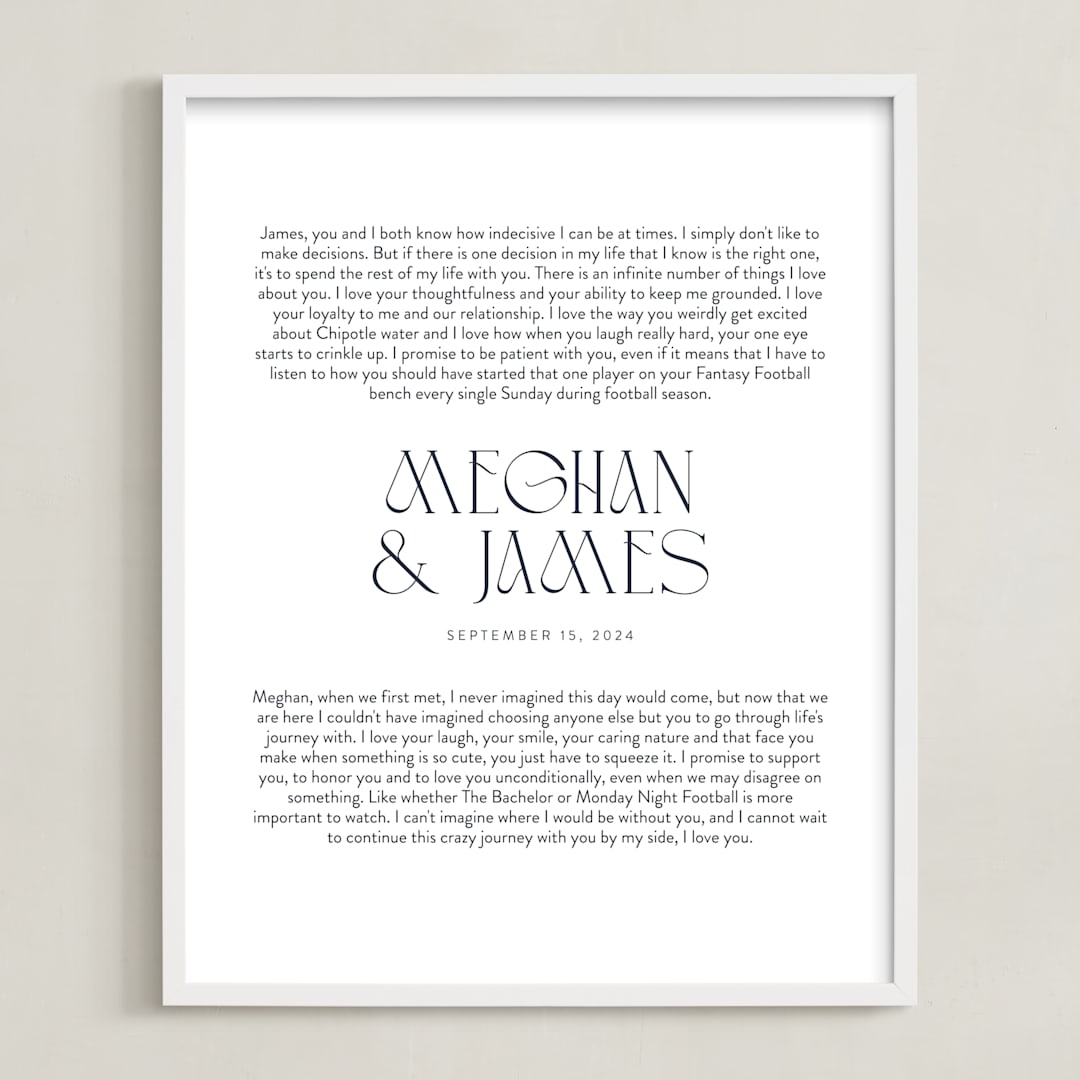 "Our Vows: Portrait Orientation Custom Print" - Custom Print in Midnight Blue by Minted - Framed