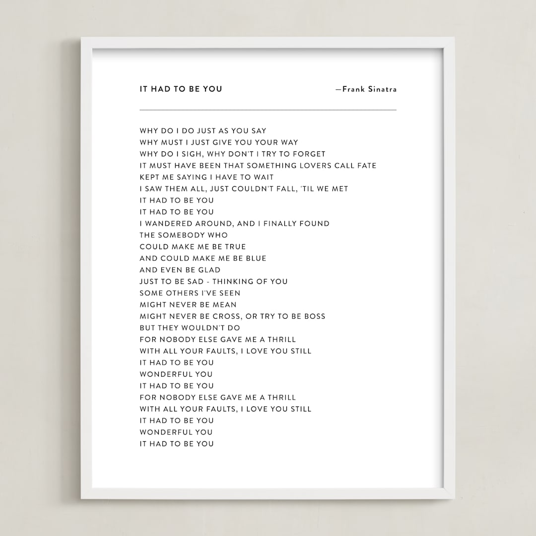 "Your Lyrics: Custom Print " - Custom Print in White by Minted - Framed