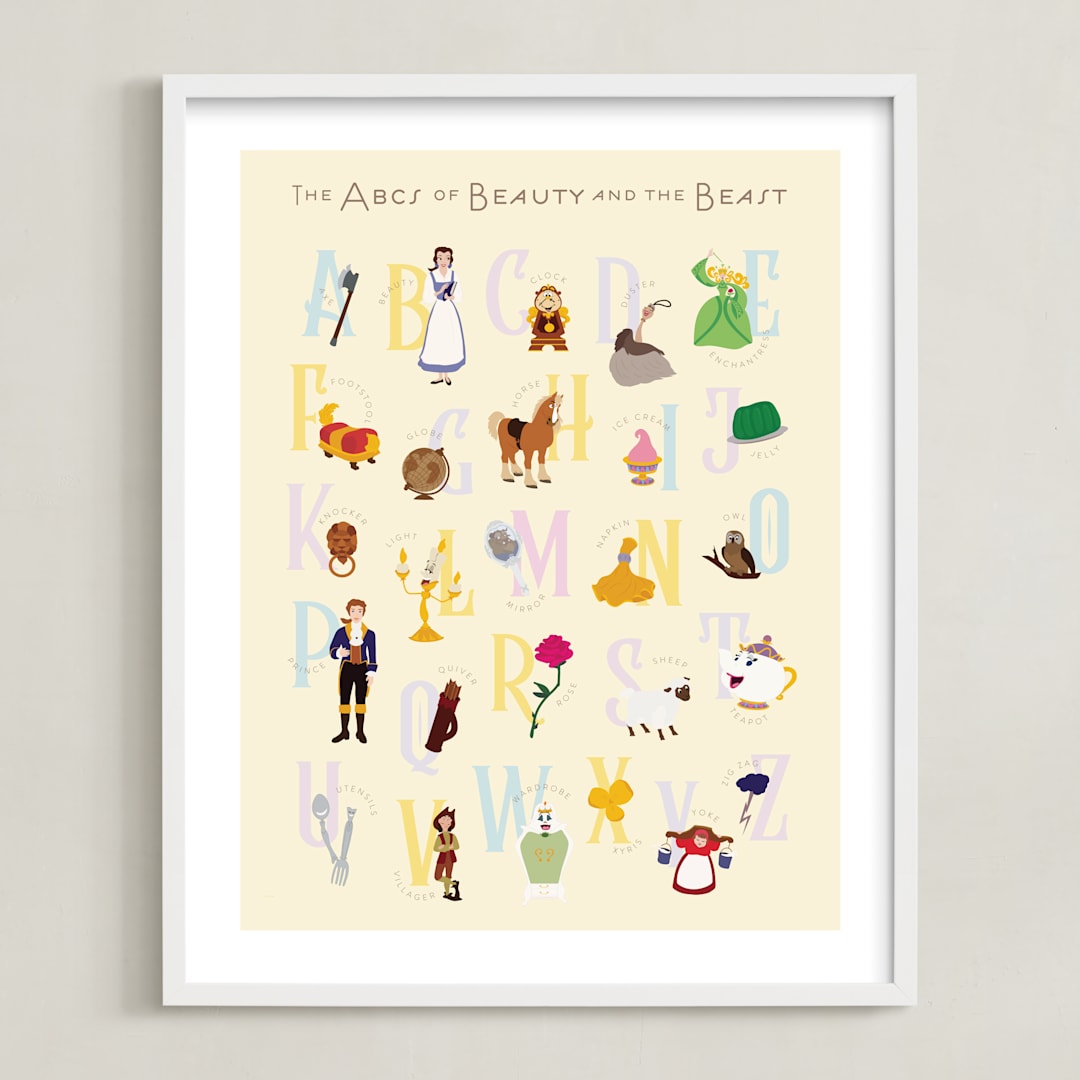 "The ABCs of Disney's Beauty and the Beast" - Art Print in Candlewax by Christie Kelly - Framed