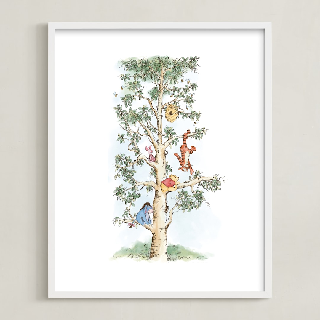 "Disney's Winnie The Pooh Tree" - Art Print in Green by Emma Adams - Framed