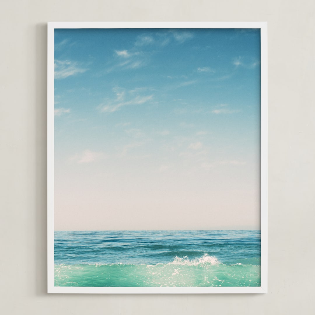 "Malibu Surf and Sky II" - Art Print in Fresh Blue by Kamala Nahas - Framed