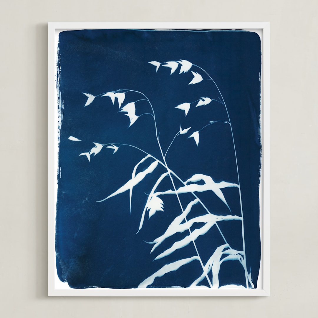 "Sea Oats Cyanotype" - Art Print in Ocean by Renée Stramel - Framed