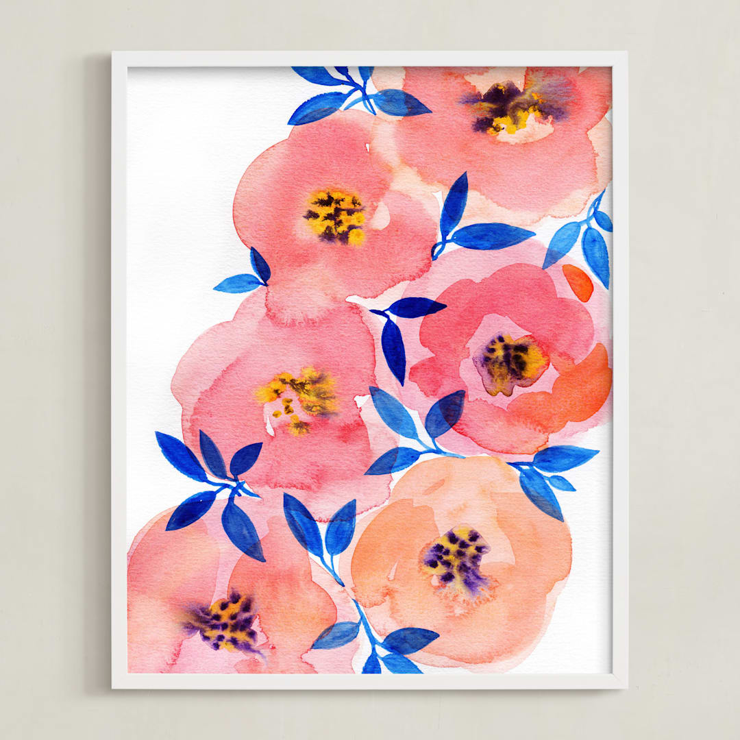 "Tenderness" - Art Print in Salmon pink by Alexandra Dzh - Framed