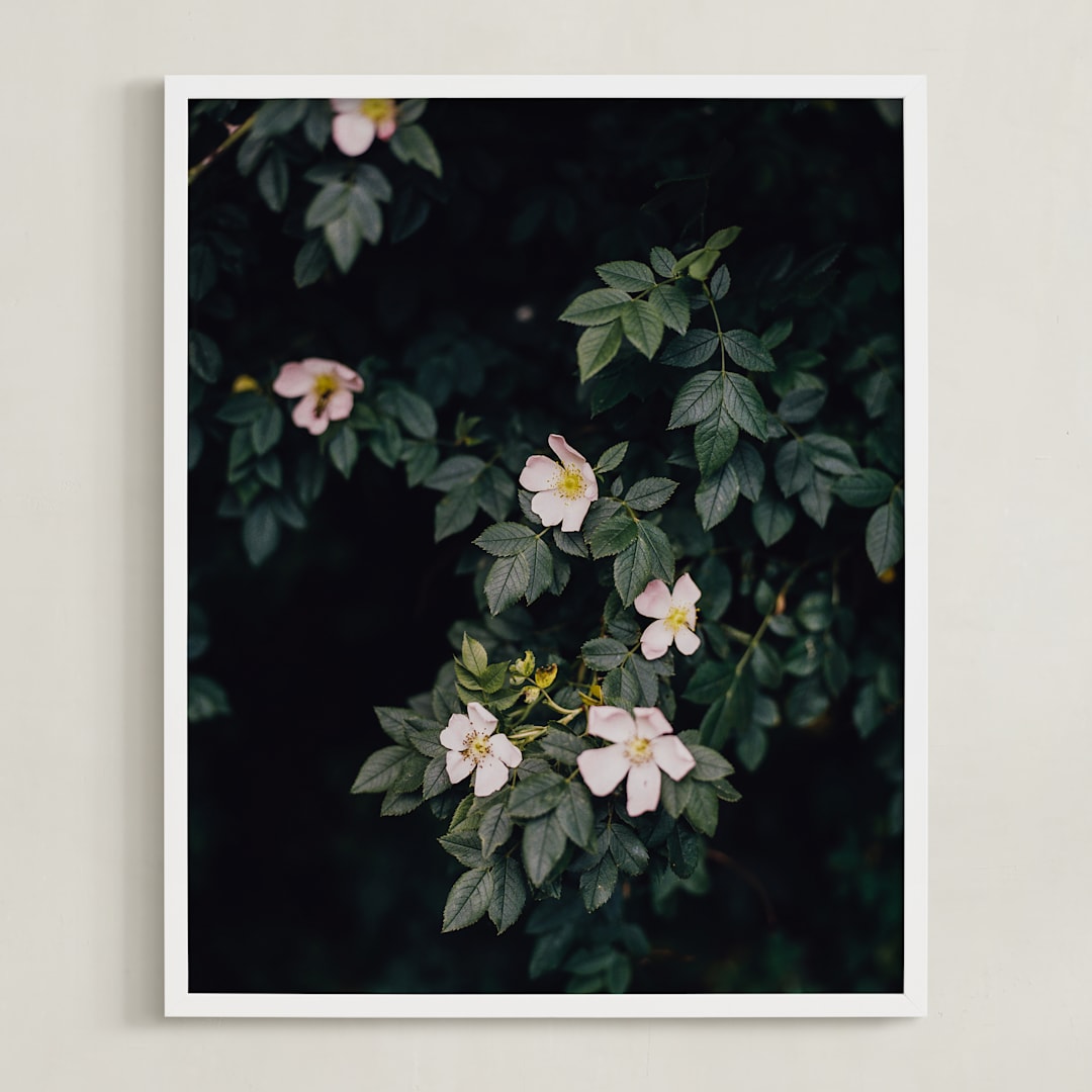 "Moody white roses" - Art Print in deep green by Hanke Arkenbout - Framed