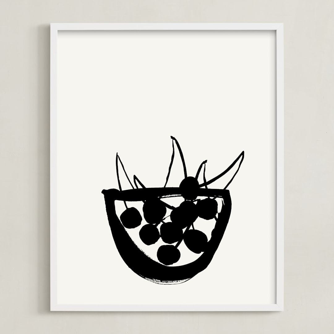 "Life is a bowl of cherries" - Art Print in Black and Off-white by Sonya Percival - Framed