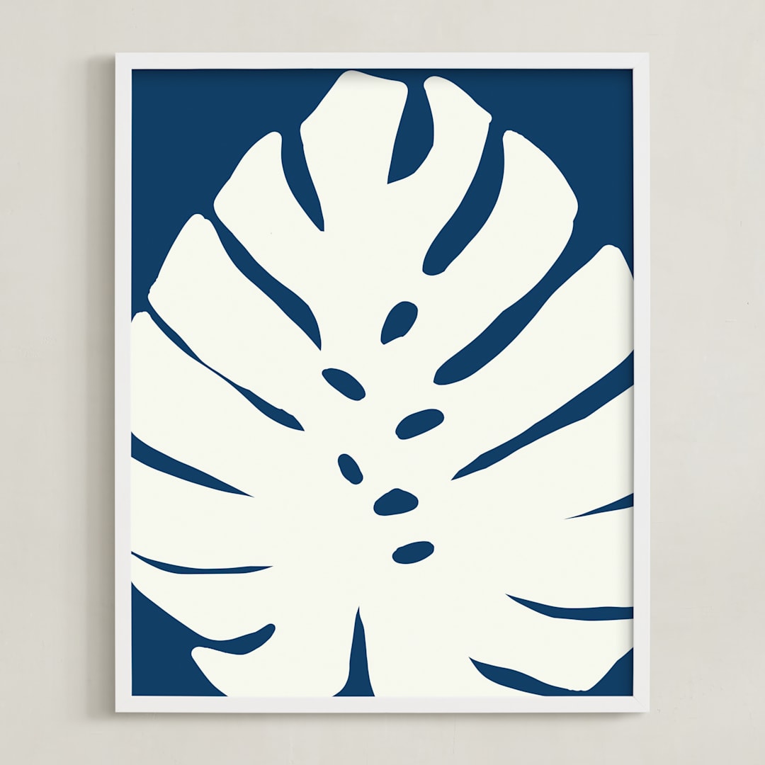 "Botanical on Indigo" - Art Print in Indigo Blue by Deborah Velasquez - Framed