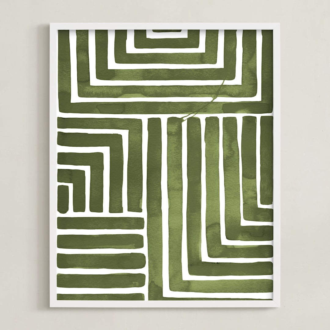 "Hard & Soft" - Art Print in Moss by Kristine Sarley - Framed