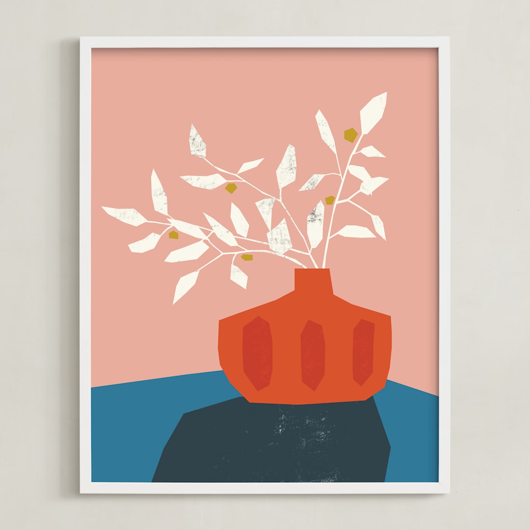 "Mid Century Vase" - Art Print in Bubble Gum by Morgan Kendall - Framed