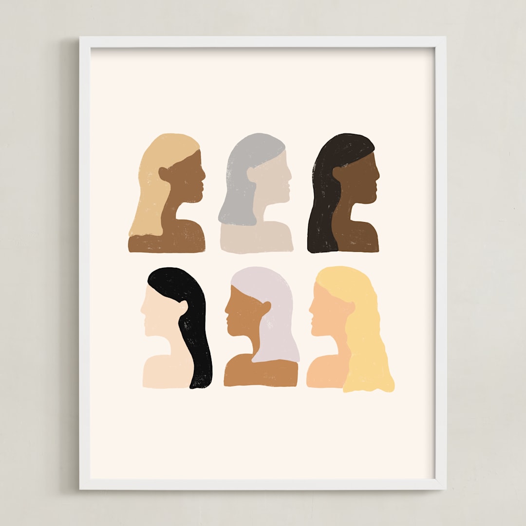 "Girls Support Girls" - Art Print in Cream by Amanda Houston - Framed
