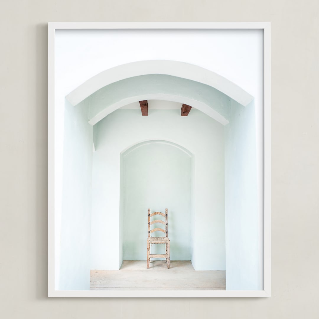 "Seated in Greece" - Art Print in Hint of Blue by Kaitie Bryant - Framed