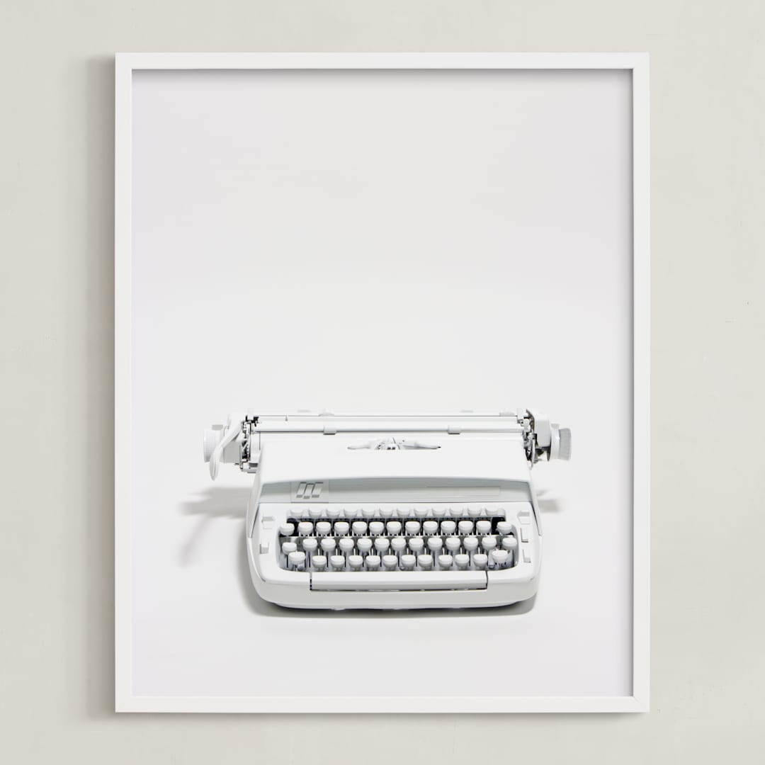 "The Typewriter" - Art Print in White on white by Cristiane - Framed