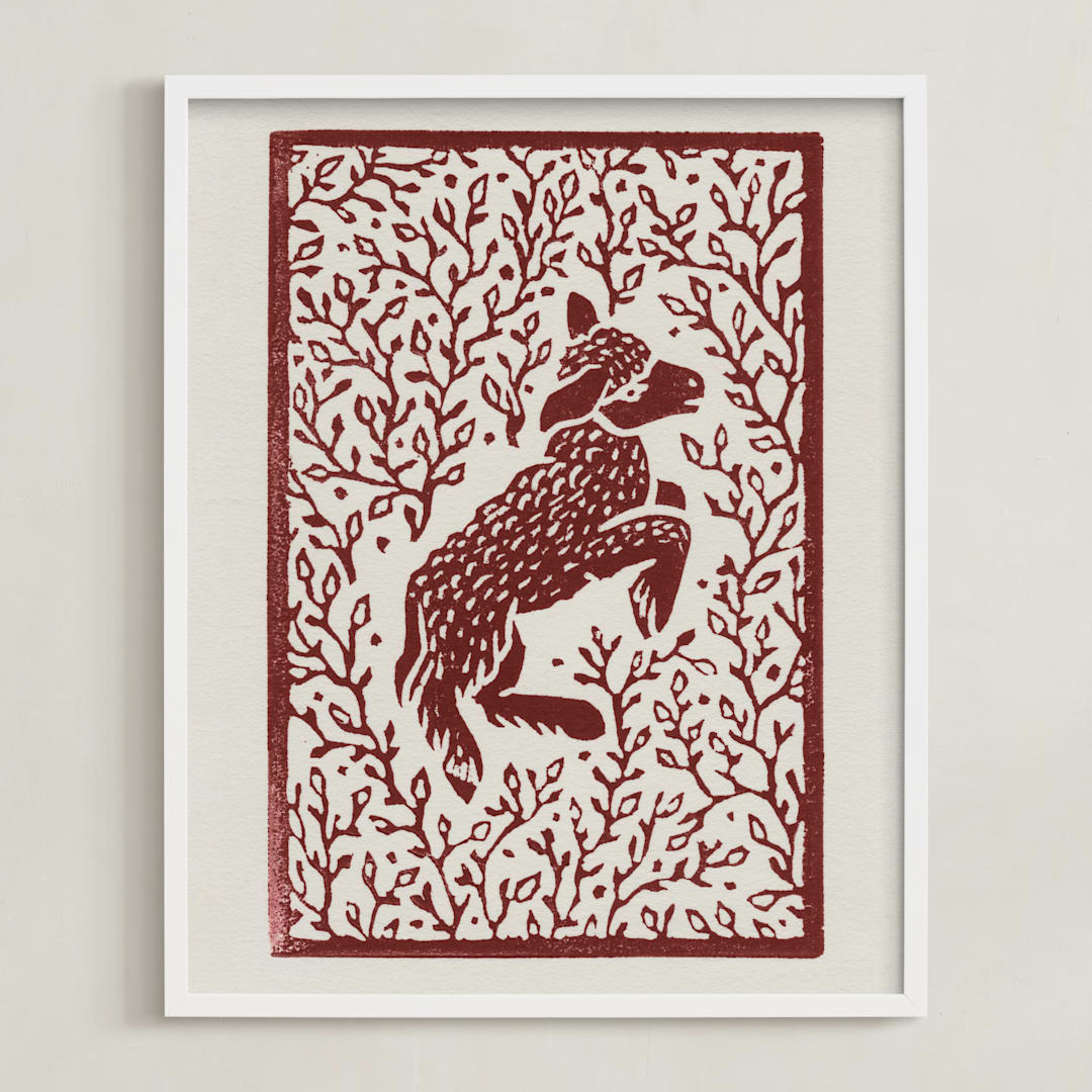 "Lamb Linocut" - Art Print in Rust by Ash Weaver - Framed