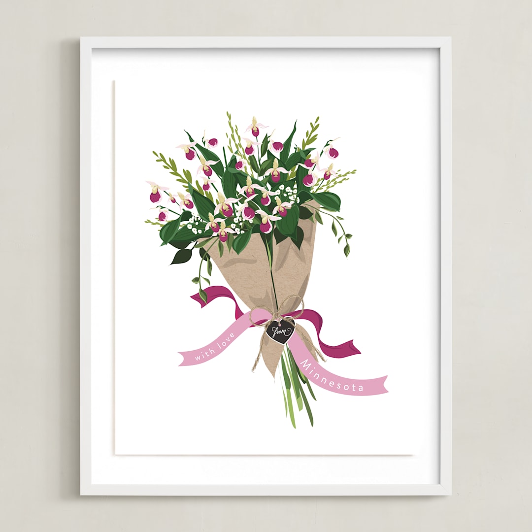 "Minnesota Lady's Slipper Bouquet" - Art Print in Soft pink by Susan Moyal - Framed