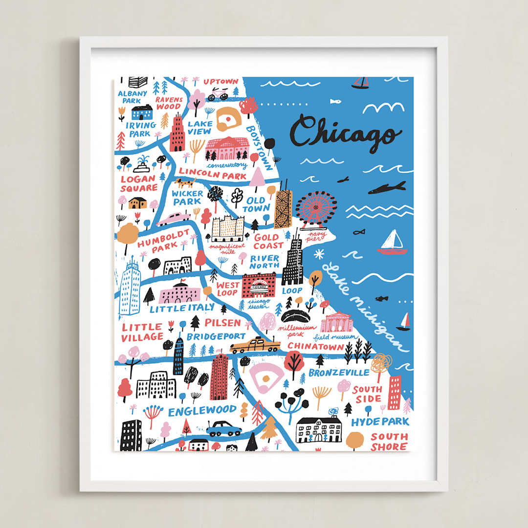 "I Love Chicago" - Art Print in Lake by Jordan Sondler - Framed