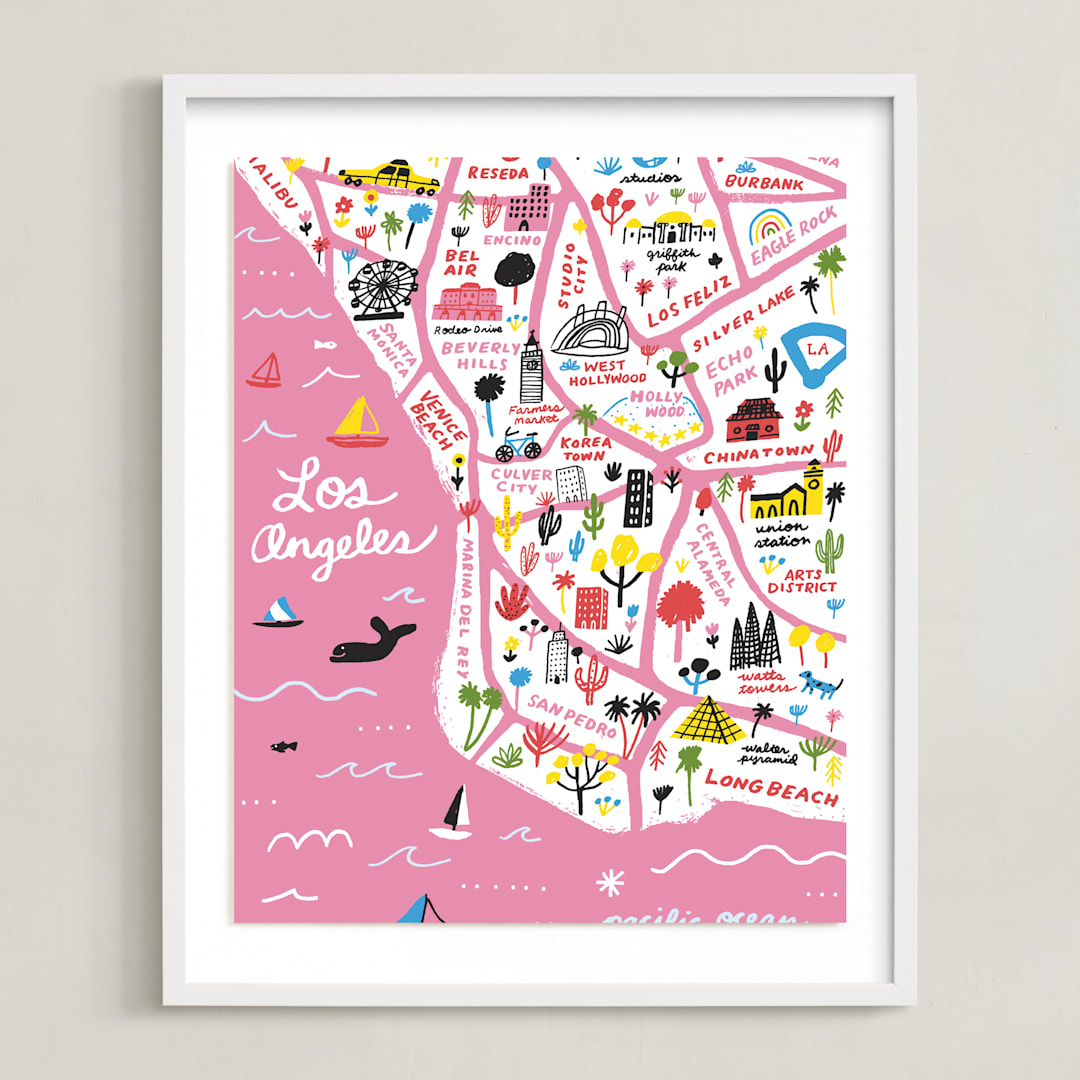 "I Love Los Angeles" - Art Print in Cotton Candy by Jordan Sondler - Framed