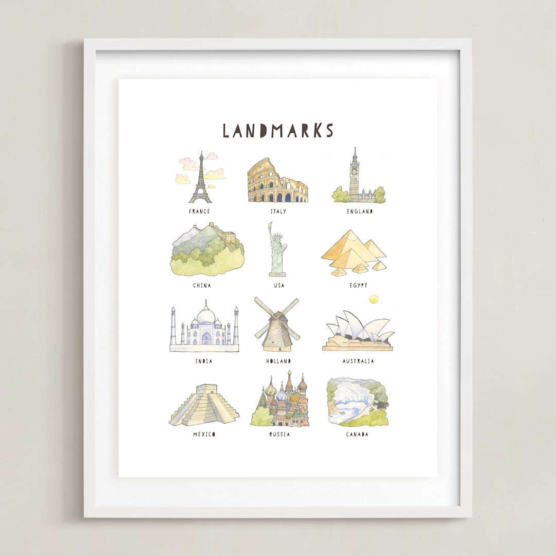 "Landmarks" - Art Print in Sap Green by Natalie Groves - Framed