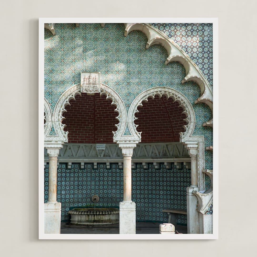 "Fonte Mourisca" - Art Print in Teal by Heather Deffense - Framed