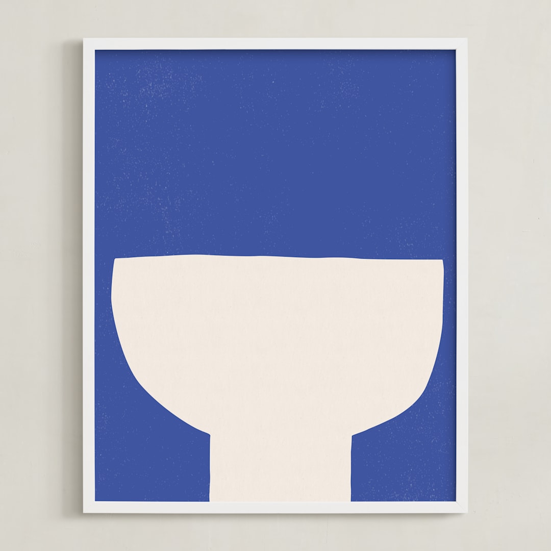 "Ceramic Bowl Still Life" - Art Print in Bold Blue by Roseanne Kenny - Framed