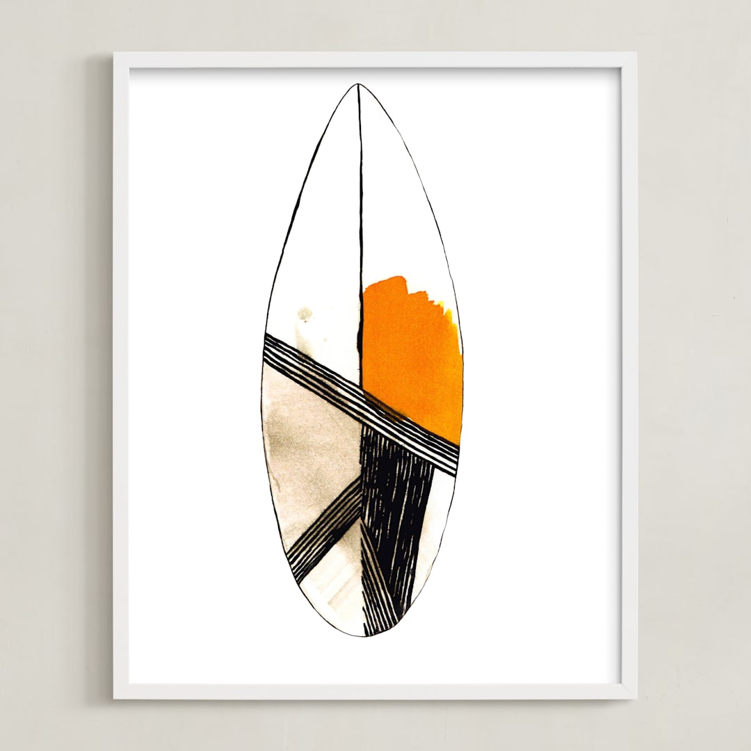 "Surf" - Art Print in retro orange by Susanna Nousiainen - Framed