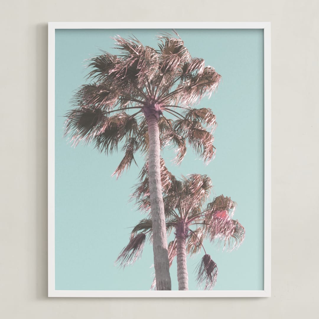 "Sun Bleached Palm Trees" - Art Print in sun-bleached turquoise by Baumbirdy - Framed