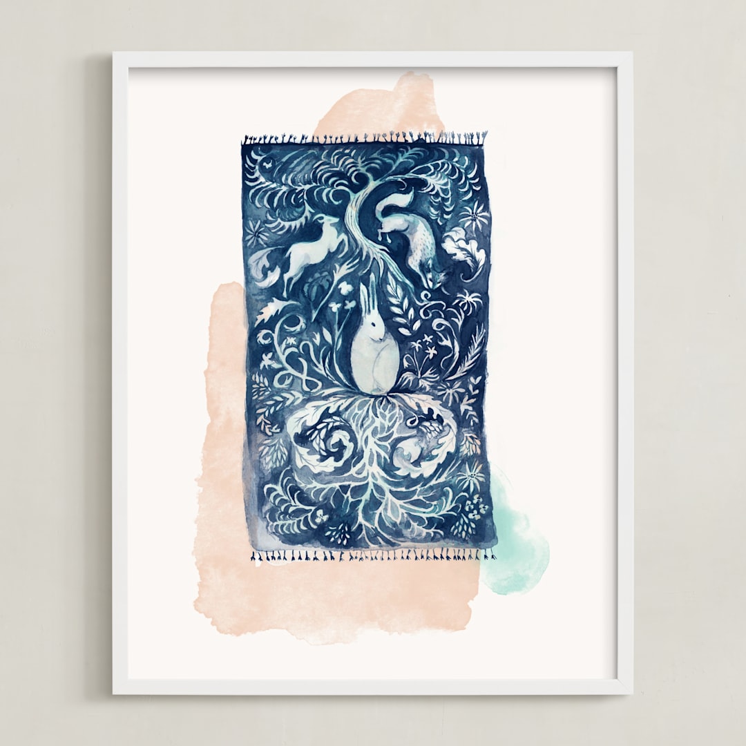 "Dream Rug" - Art Print in Night Blue by Zoe Pappenheimer - Framed