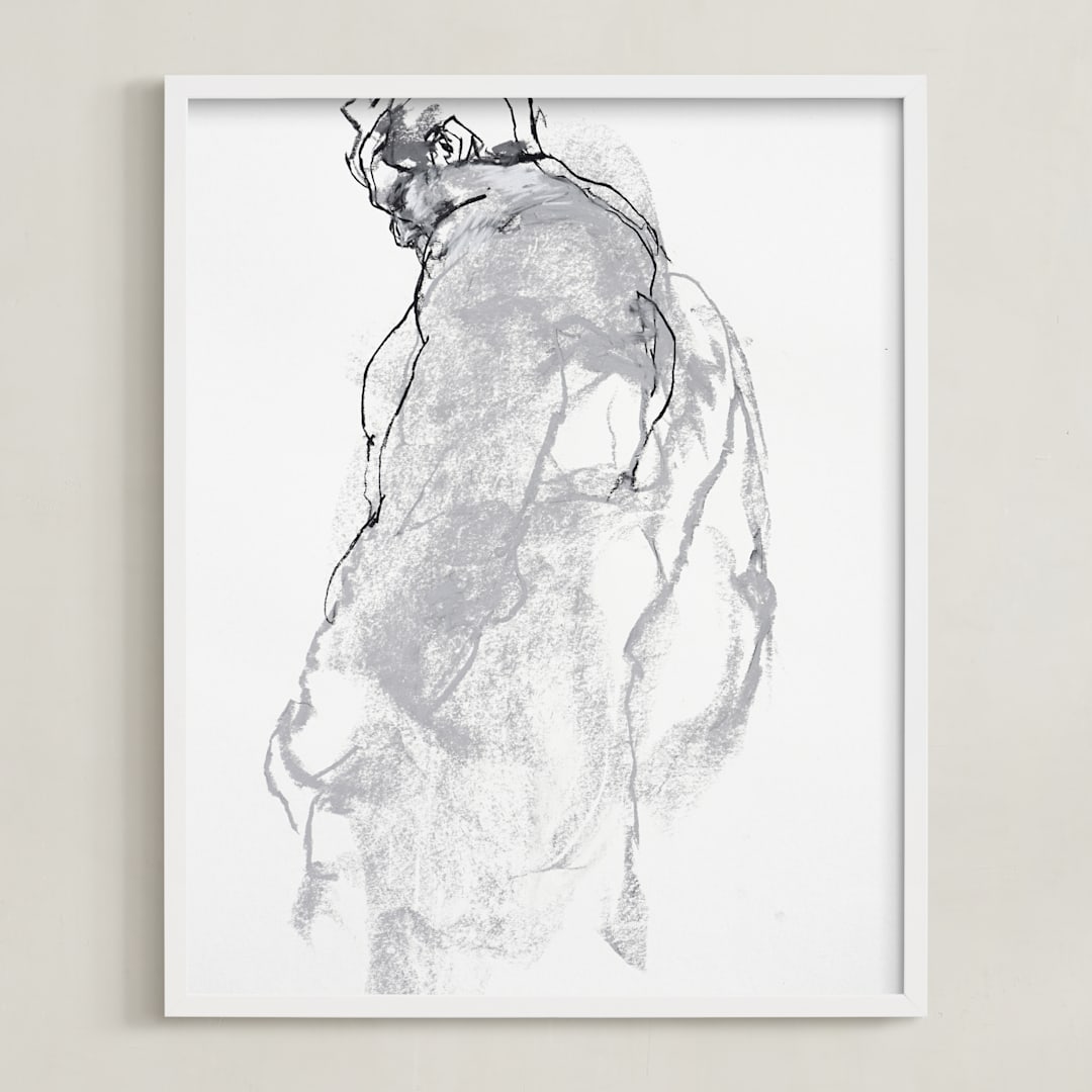 "Drawing 357 - Figure from the Side" - Art Print in Classical Grey by Derek overfield - Framed