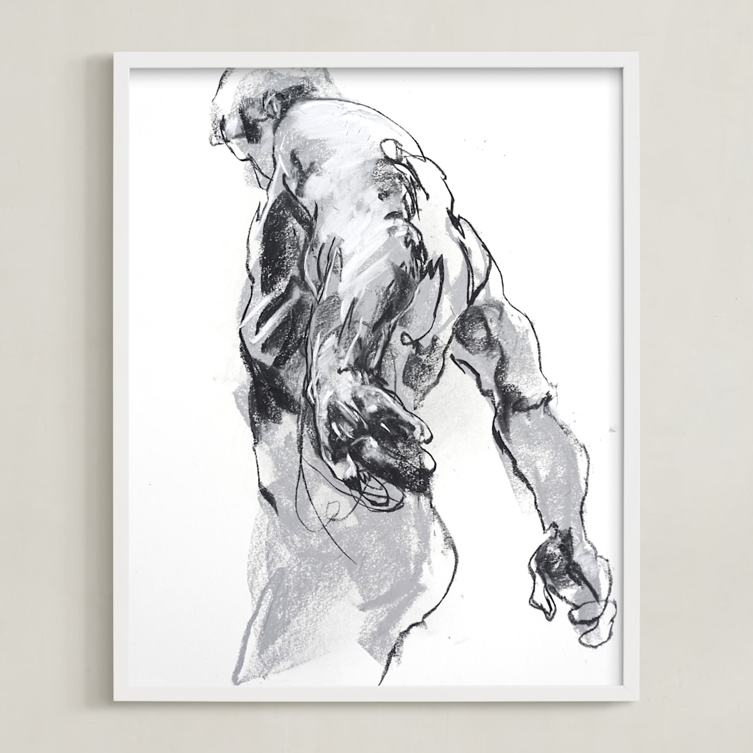 "Drawing 369 - Standing Man" - Art Print in Deep Charcoal by Derek overfield - Framed