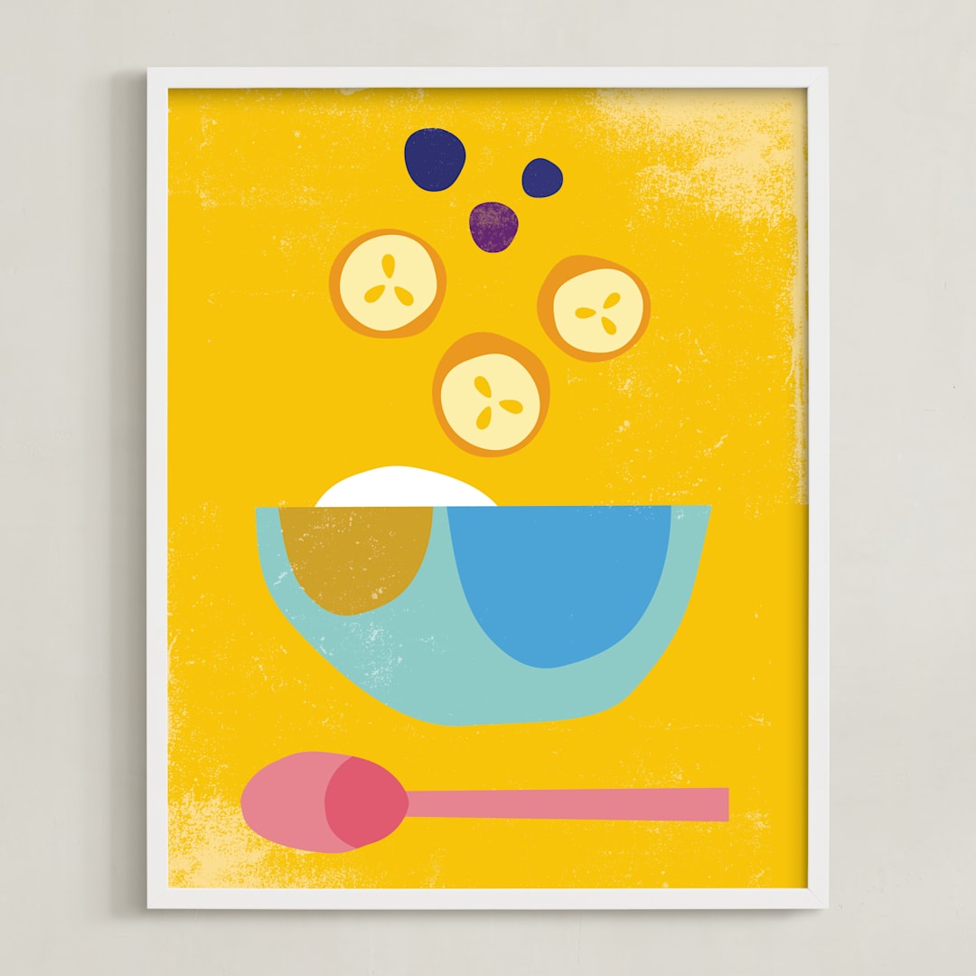 "Breakfast Bowl" - Art Print in Sunshine Yellow by sue prue - Framed