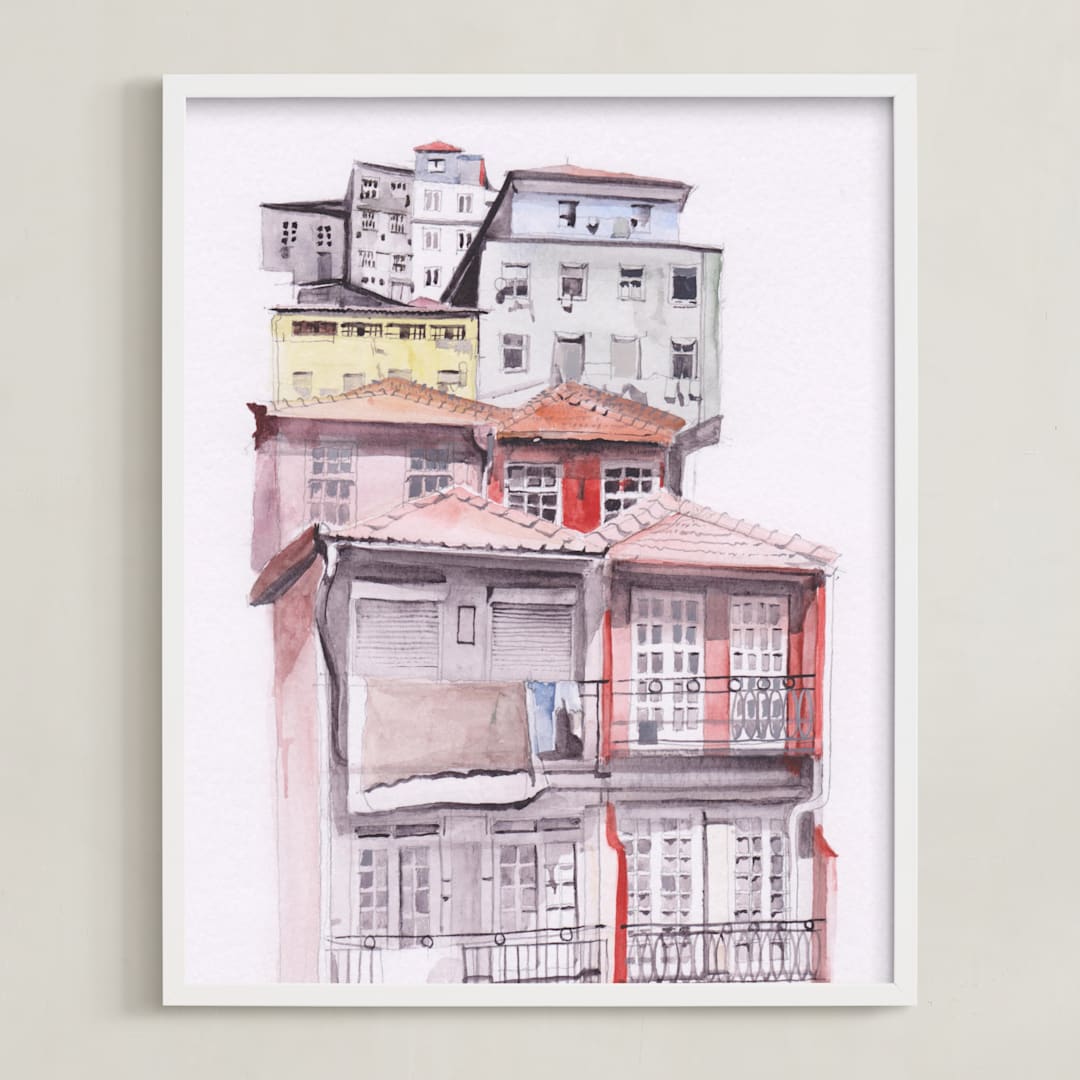 "Portugal" - Art Print in Unique Red by Viktoria Eperjesi - Framed