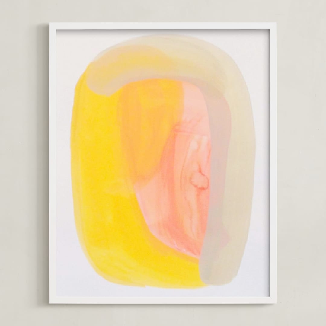 "Golden Now" - Art Print in yellow melon peach by Nell Waters Bernegger - Framed