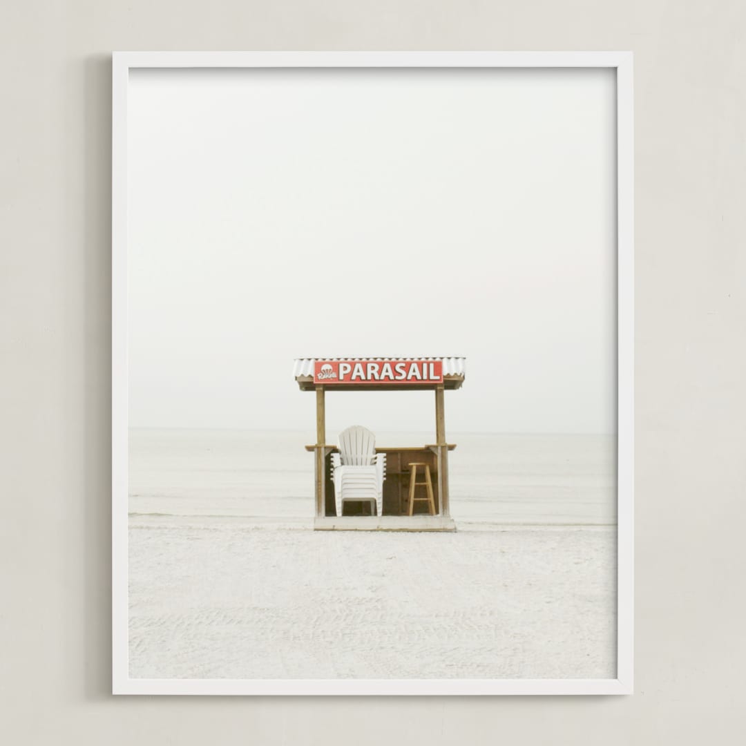 "The Beach" - Art Print in soft blue and tomato red by Baumbirdy - Framed