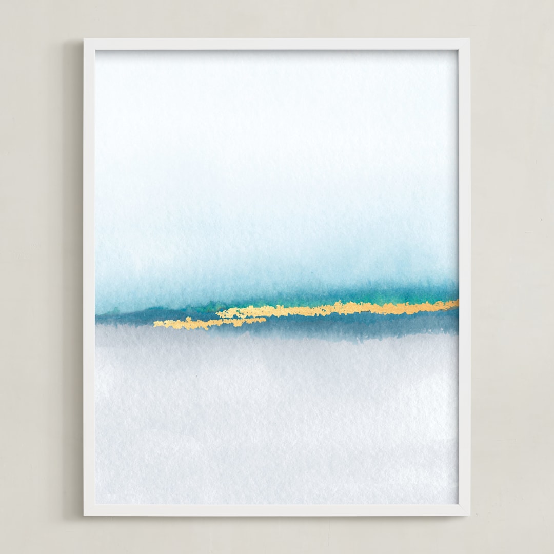 "Golden Sand" - Art Print in Sea Glass Blue by Maria Hilas-Louie - Framed