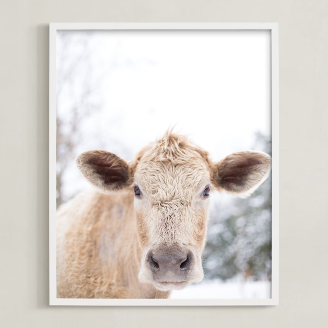 "moo cow" - Art Print in Burlap by Emily Gilbert - Framed