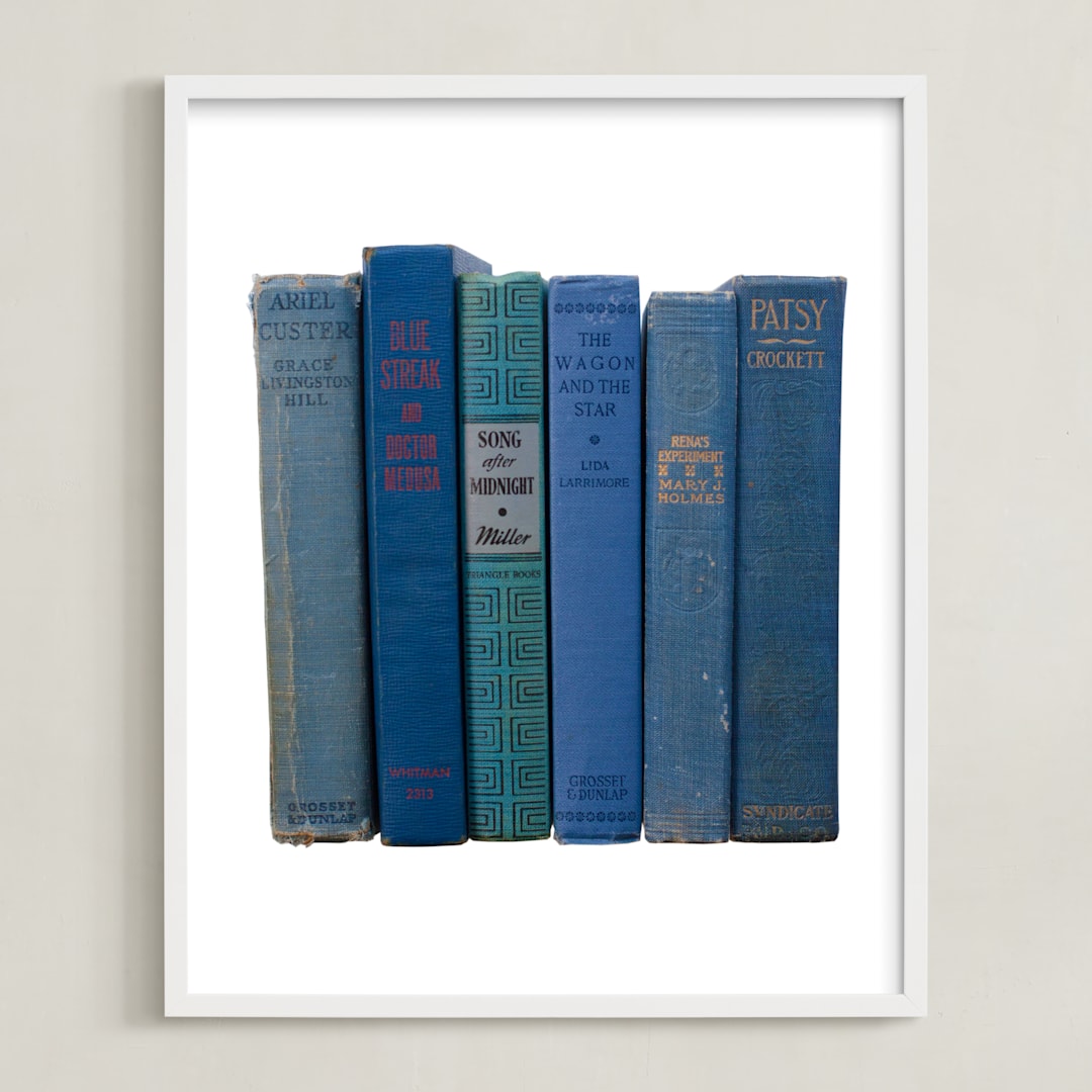 "Bound in Blue" - Art Print in Antique Blue by Sheila Corcoran - Framed