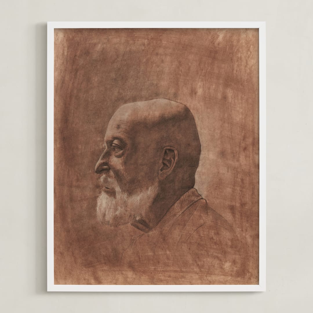 "Human One: Anton" - Art Print in Dark Coral by Colin Stuart - Framed