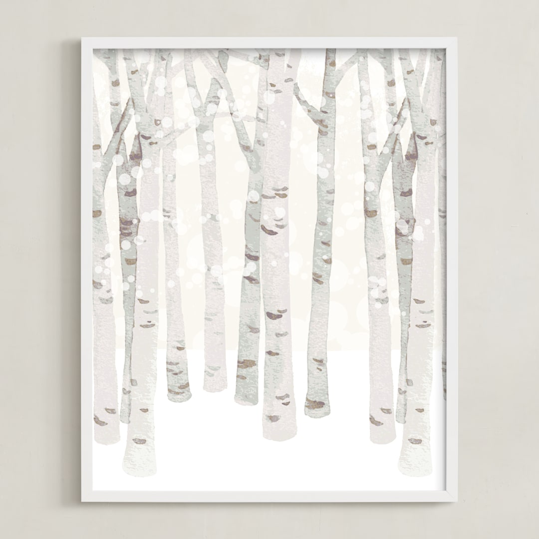 "Birch Woods in Winter" - Art Print in Ivory by Shannon Chen of Four Wet Feet Studio - Framed