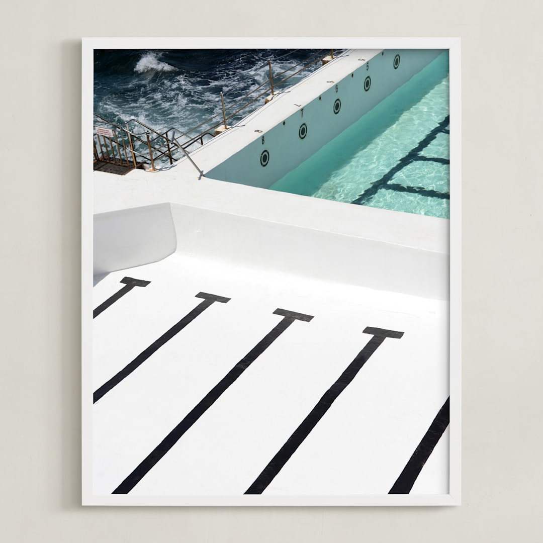"Stripes Coastal" - Art Print in White by JD - Framed